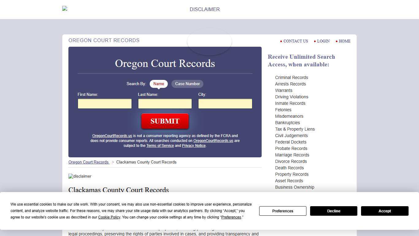 Clackamas County Court Records OregonCourtRecords.us